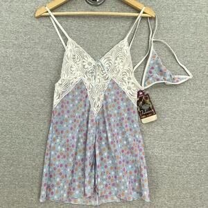 Fabiana by Shamah Lingerie Set Womens Medium White Lace Blue Polka Dots NEW